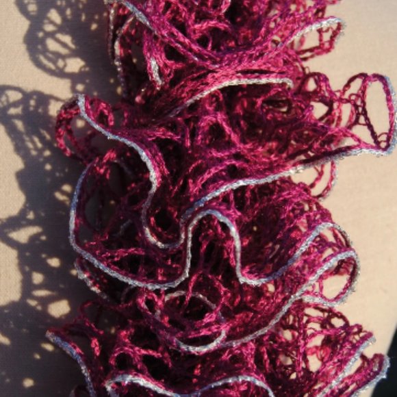 Crochet Rhubarb and Silver Lining Ruffle Scarf/New - Picture 2 of 3